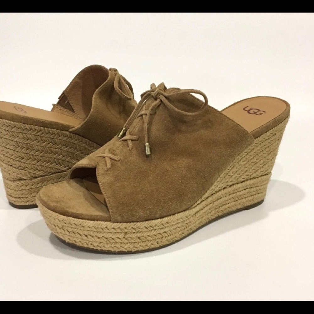 UGG Giorgia Wedge Platform Espadrilles -Chestnut -US 10